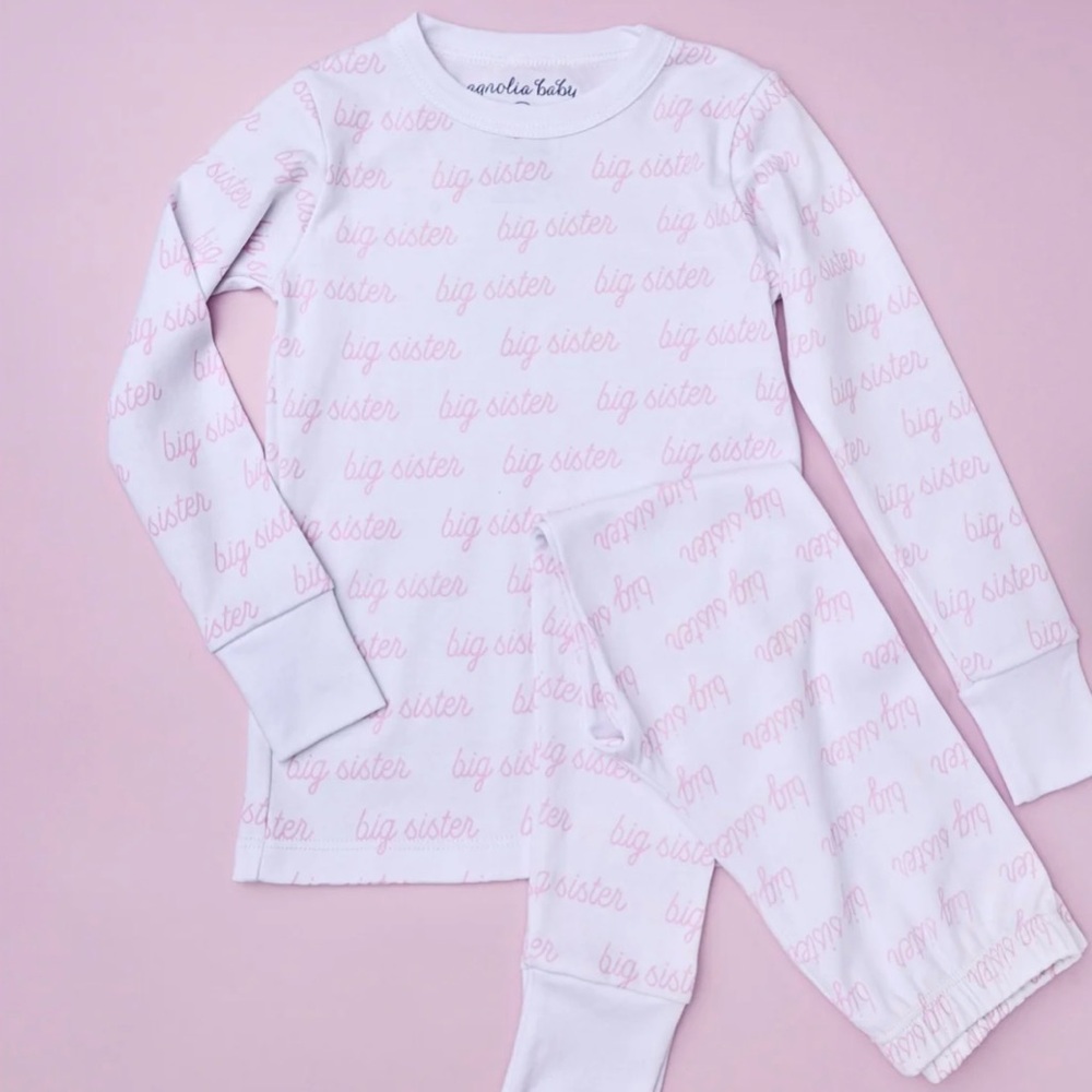 Magnolia White and Pink 'Big Sister' Pajama Set